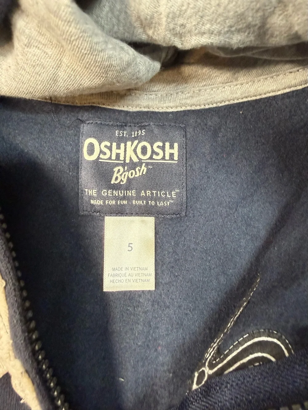 OshKosh B'gosh Navy Blue Zip Hoodie with White Logo